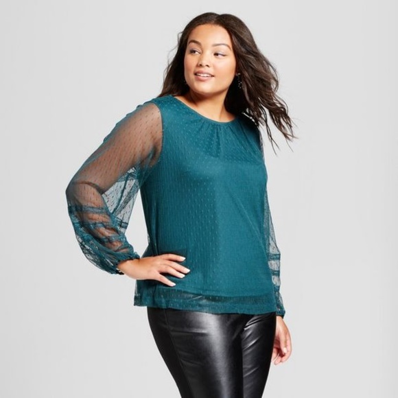 Ava & Viv Tops - New AVA & VIV Country Green Mesh Blouson Top [D6]